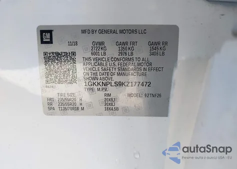 2019 GMC Acadia Denali из США, поврежденный, VIN 1GKKNPLS9KZ177472